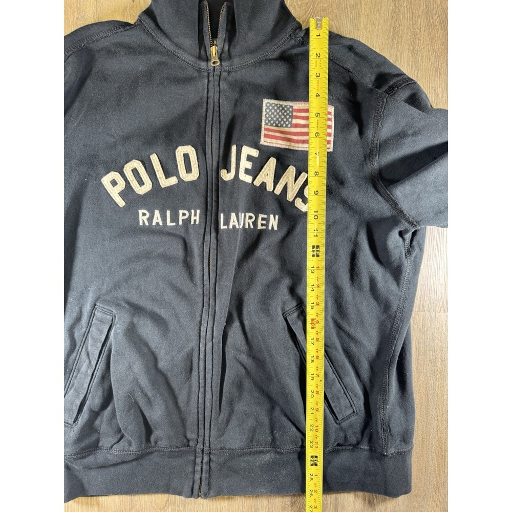 Polo Jeans Ralph Lauren Men's L Full Zip Sweatshirt Black Spellout Flag Jacket - Picture 7 of 8